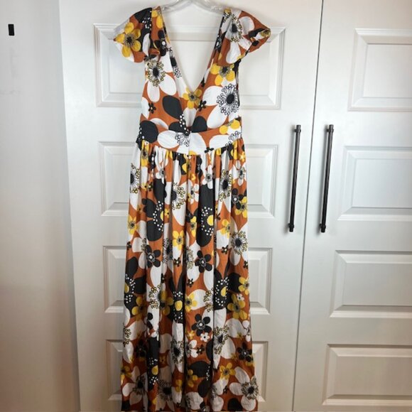 Dodo Bar Or Jenny Long Dress Brown Retro Floral Maxi Size Small - Picture 5 of 11